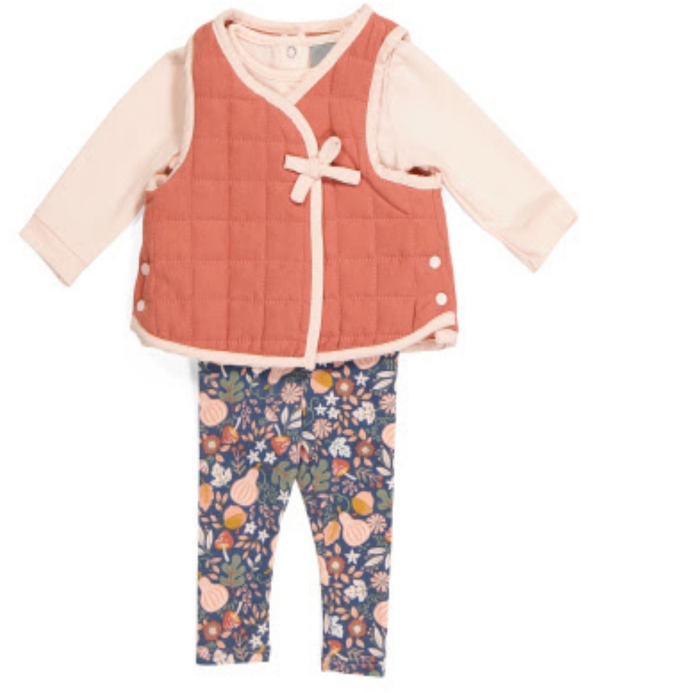 TAHARIInfant Girls 3pc Quilted Vest & Leggings Set